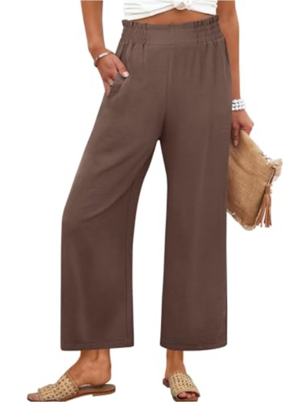 ANRABESS Wide Leg Palazzo Pants High Waisted Cropped Flowy Trousers Pockets